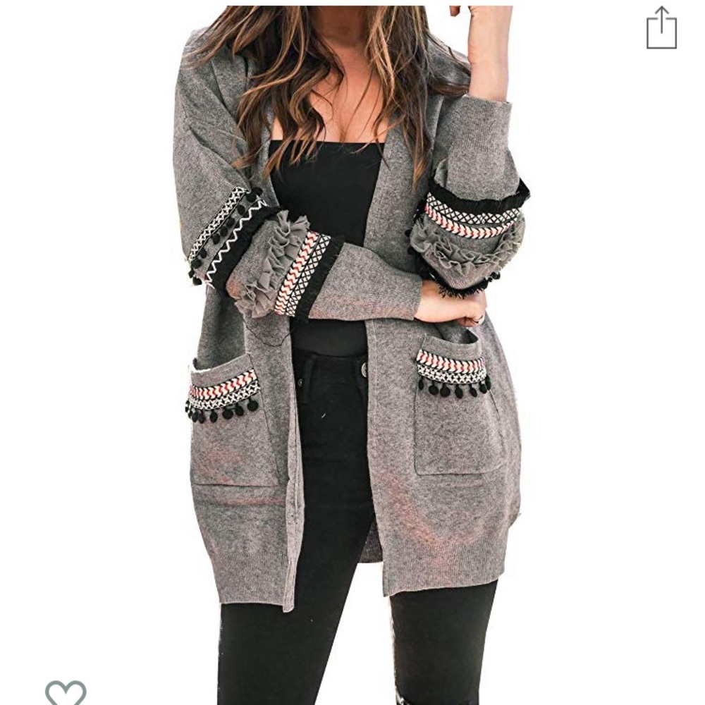 Boho long sleeve cardigan with pockets NWOT